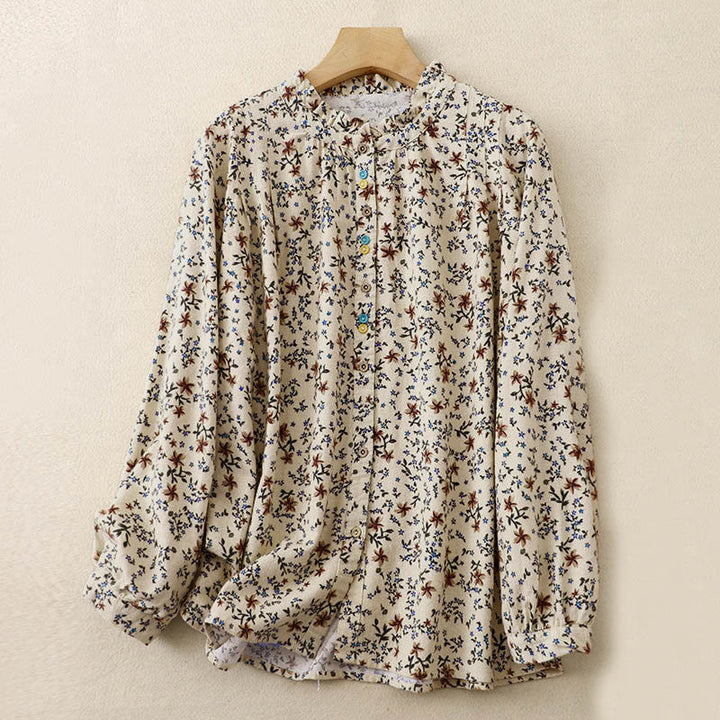Chemise à manches longues en coton pour femme, imprimé floral automnal Buddha Stones - soie de maïs - US12，UK/AU16，EU44 (2XL) - image 7