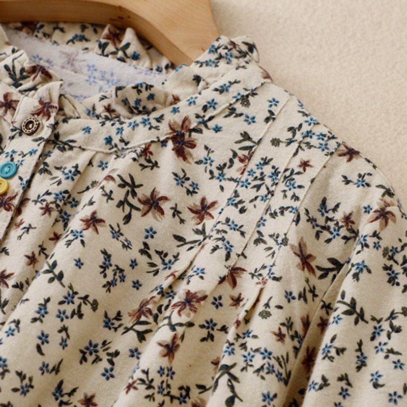 Chemise à manches longues en coton pour femme, imprimé floral automnal Buddha Stones - image 10