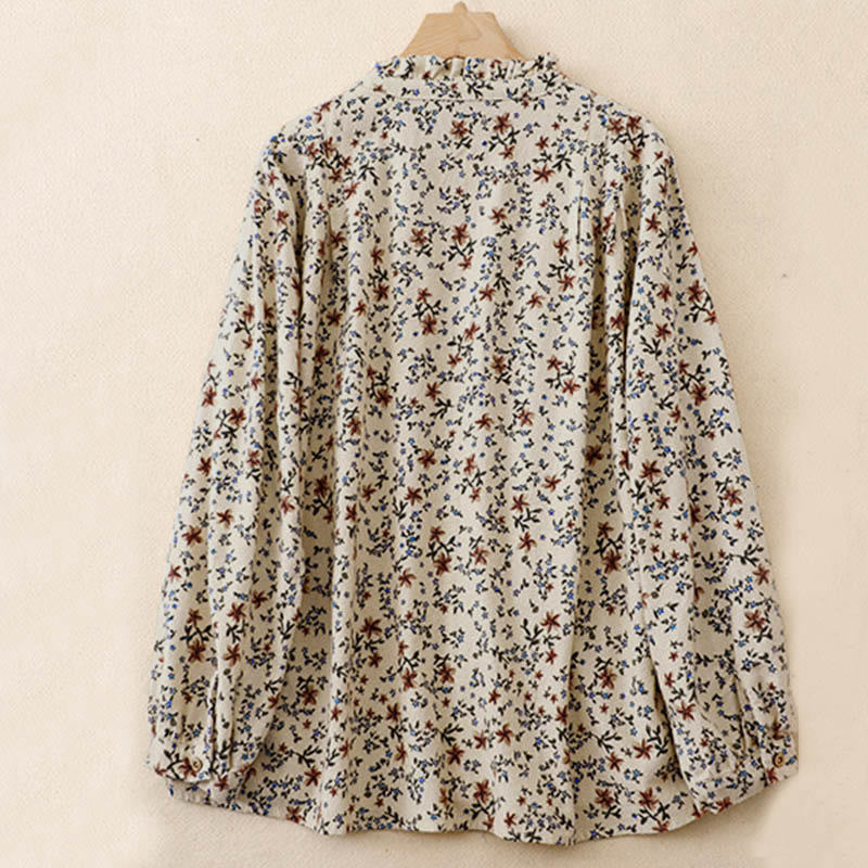 Chemise à manches longues en coton pour femme, imprimé floral automnal Buddha Stones - image 8