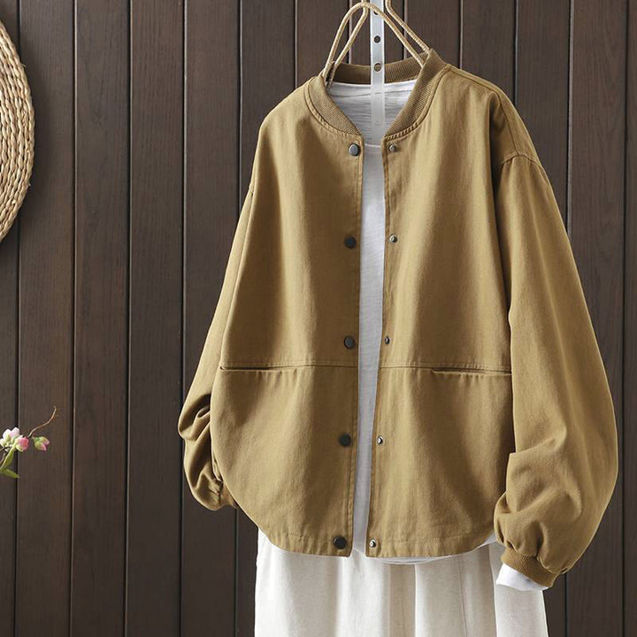 Veste d'extérieur en coton à manches longues et poches , Buddha Stones, automne, boutonnée. - Jaune d'or pâle - US14，UK/AU18，EU46 (2XL) - image 19