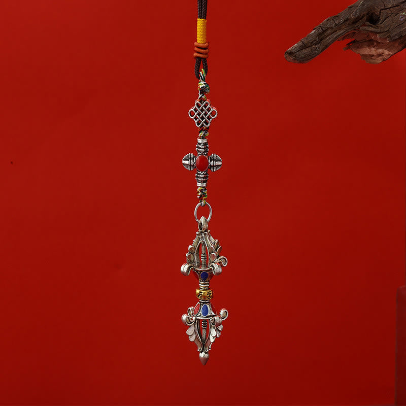 Buddha Stones Vajra Corde d'Éveil Porte-clés - Argent antique - image 5