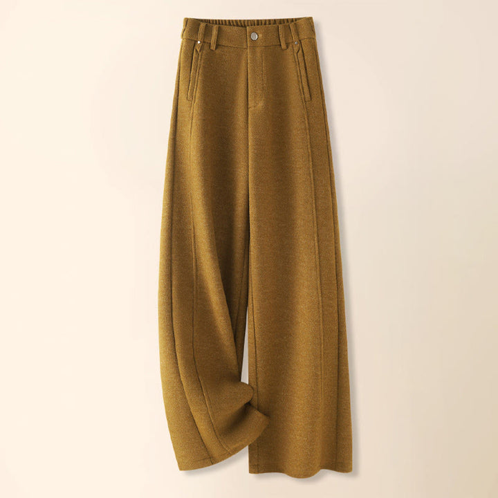 Pantalon large pour femme en coton épais et laine, orné de boutons et de Buddha Stones , avec poches - verge d'or - US12，UK/AU16，EU44 (3XL) - image 5
