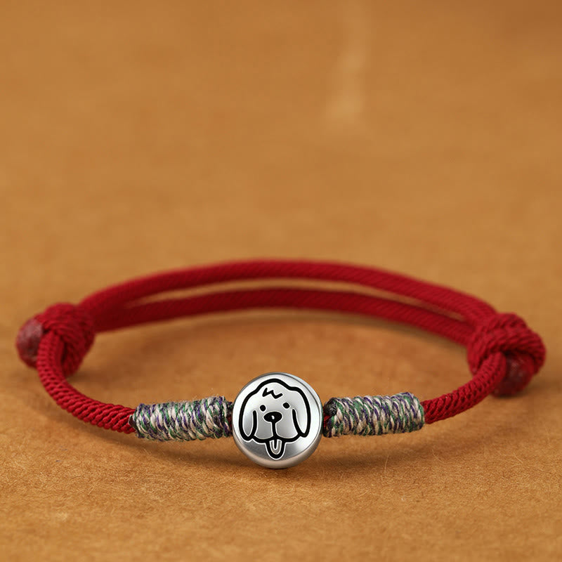 Bracelet porte-bonheur tressé en argent sterling 999 Buddha Stones , année du Cheval (signe du zodiaque chinois). - Corde rouge foncé pour chien - 19-23 cm - image 27