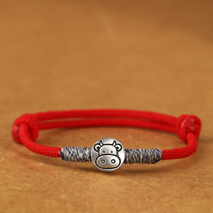Bracelet porte-bonheur tressé en argent sterling 999 Buddha Stones , année du Cheval (signe du zodiaque chinois). - Corde rouge de bœuf - 19-23 cm - image 30