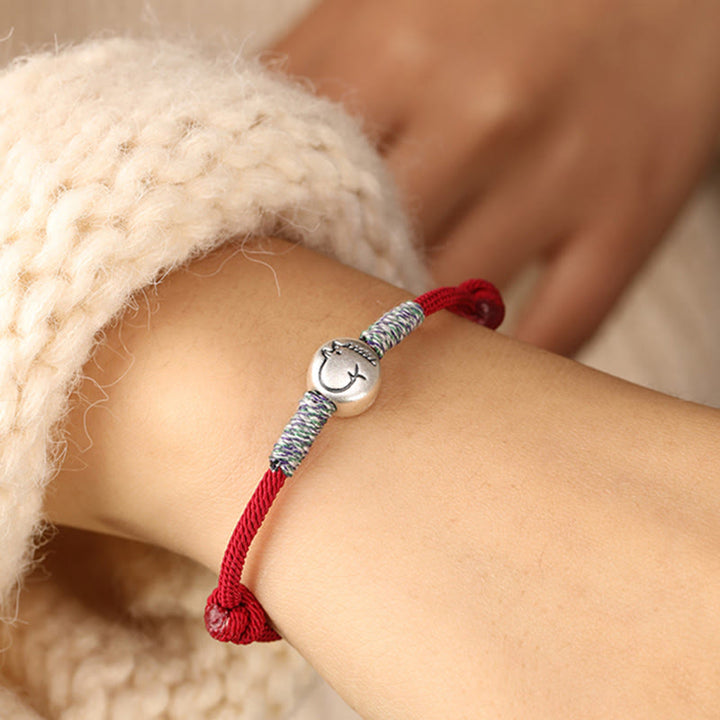 Bracelet porte-bonheur tressé en argent sterling 999 Buddha Stones , année du Cheval (signe du zodiaque chinois). - image 7