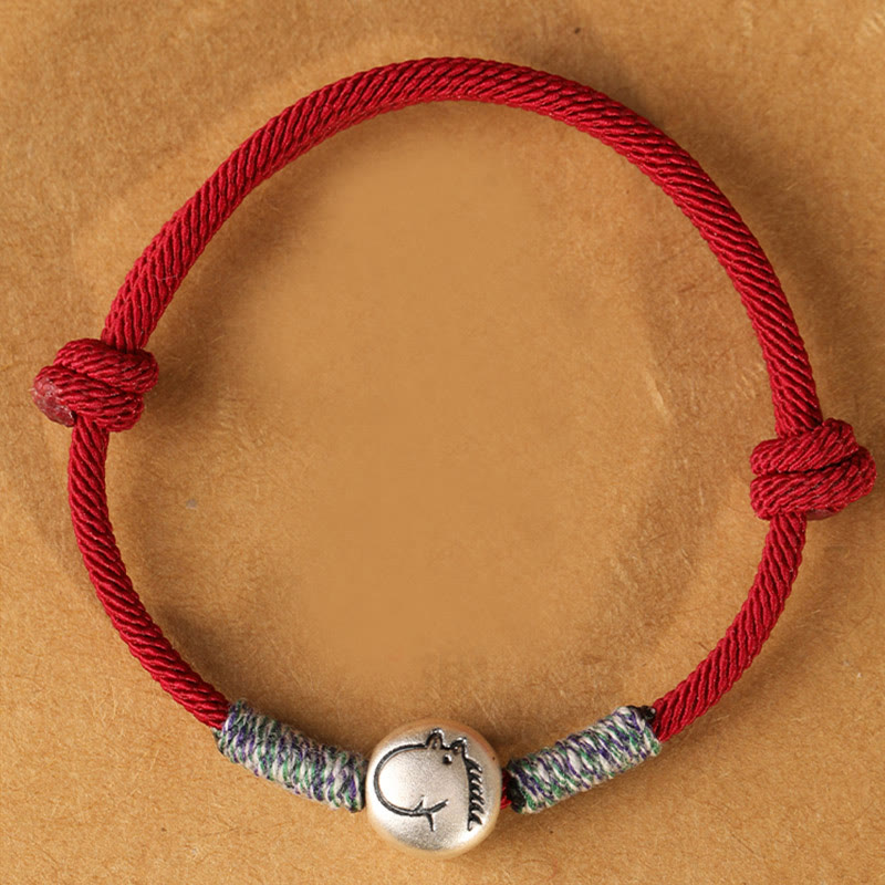 Bracelet porte-bonheur tressé en argent sterling 999 Buddha Stones , année du Cheval (signe du zodiaque chinois). - image 0