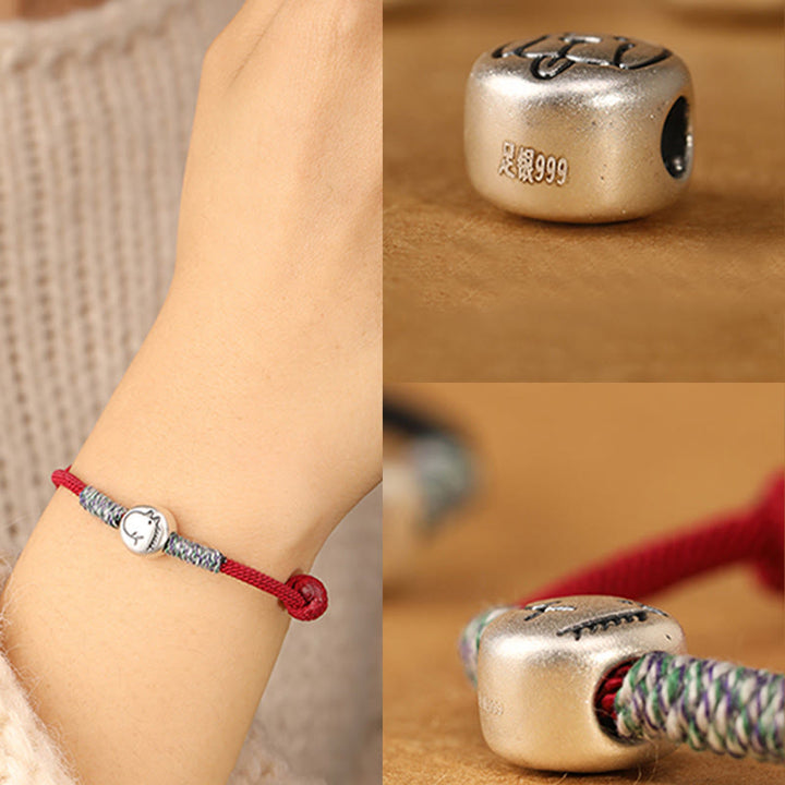 Bracelet porte-bonheur tressé en argent sterling 999 Buddha Stones , année du Cheval (signe du zodiaque chinois). - image 11