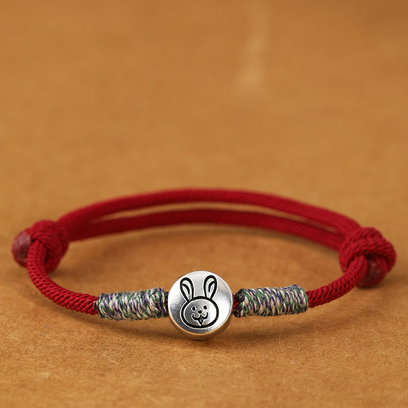 Bracelet porte-bonheur tressé en argent sterling 999 Buddha Stones , année du Cheval (signe du zodiaque chinois). - Lapin Ficelle rouge foncé - 19-23 cm - image 21