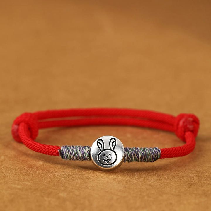 Bracelet porte-bonheur tressé en argent sterling 999 Buddha Stones , année du Cheval (signe du zodiaque chinois). - Lapin Ficelle Rouge - 19-23 cm - image 32