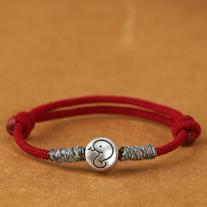 Bracelet porte-bonheur tressé en argent sterling 999 Buddha Stones , année du Cheval (signe du zodiaque chinois). - Corde de serpent rouge foncé - 19-23 cm - image 23