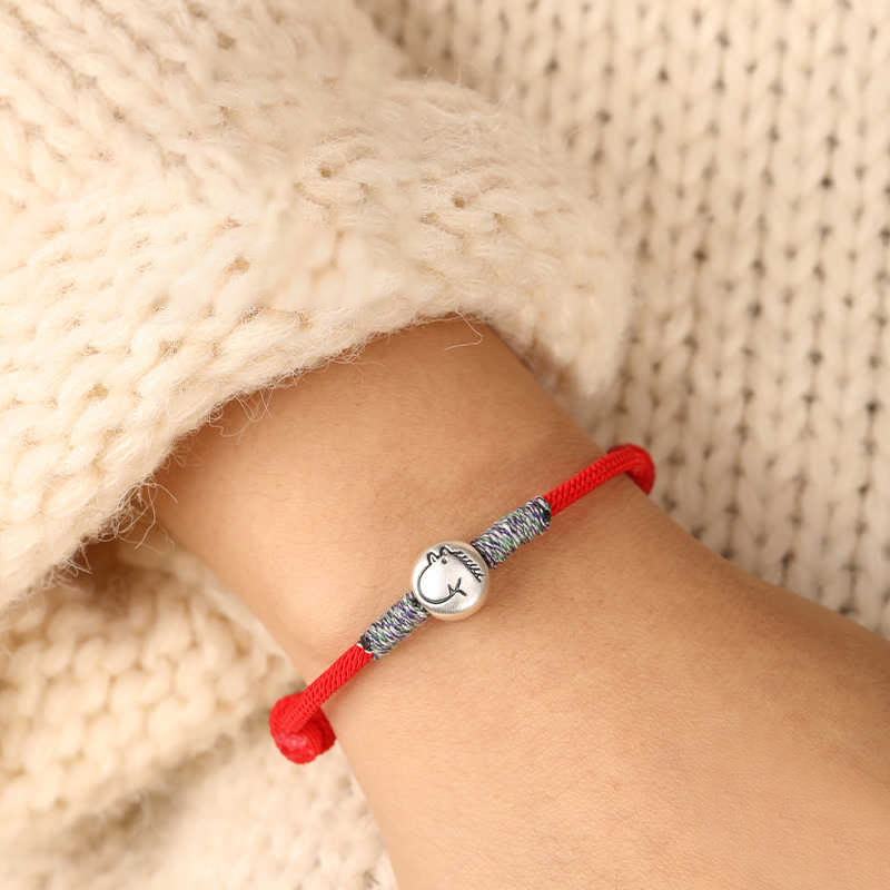 Bracelet porte-bonheur tressé en argent sterling 999 Buddha Stones , année du Cheval (signe du zodiaque chinois). - image 36