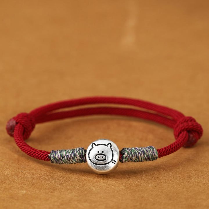 Bracelet porte-bonheur tressé en argent sterling 999 Buddha Stones , année du Cheval (signe du zodiaque chinois). - Corde rouge foncé pour cochon - 19-23 cm - image 28