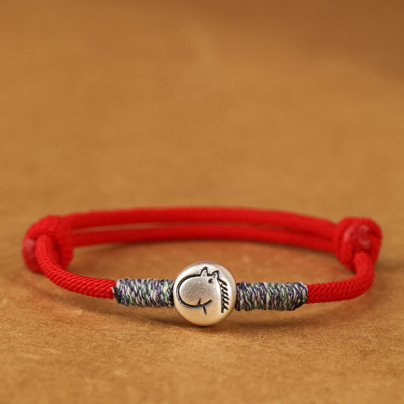 Bracelet porte-bonheur tressé en argent sterling 999 Buddha Stones , année du Cheval (signe du zodiaque chinois). - Cheval à ficelle rouge - 19-23 cm - image 35