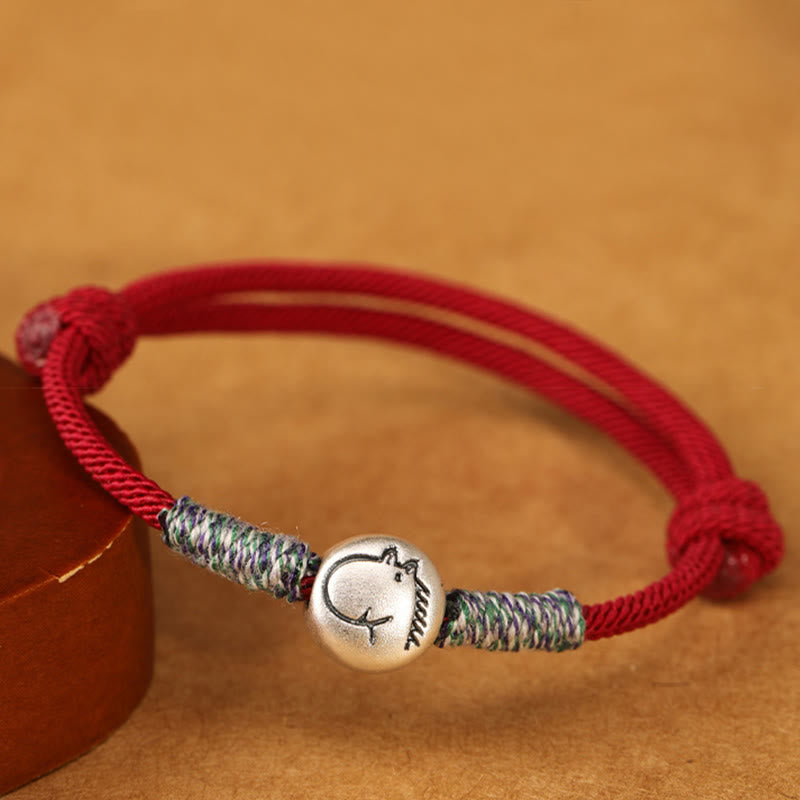 Bracelet porte-bonheur tressé en argent sterling 999 Buddha Stones , année du Cheval (signe du zodiaque chinois). - image 3