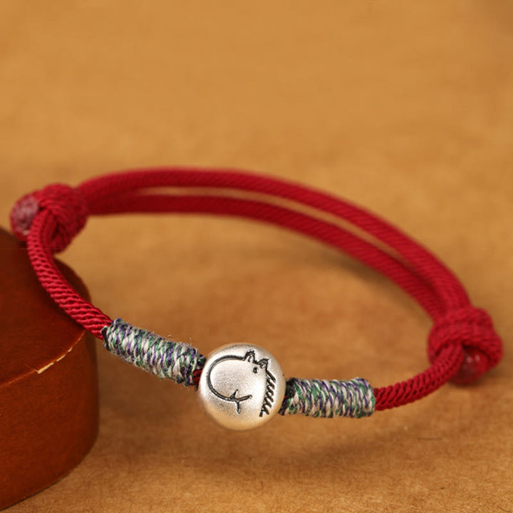 Bracelet porte-bonheur tressé en argent sterling 999 Buddha Stones , année du Cheval (signe du zodiaque chinois). - image 3