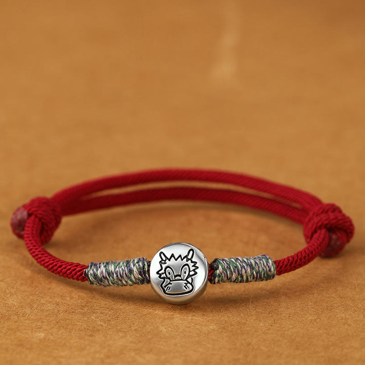 Bracelet porte-bonheur tressé en argent sterling 999 Buddha Stones , année du Cheval (signe du zodiaque chinois). - Corde rouge sombre du dragon - 19-23 cm - image 22