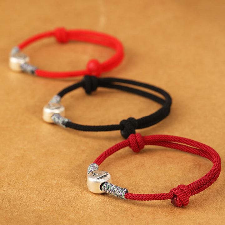 Bracelet porte-bonheur tressé en argent sterling 999 Buddha Stones , année du Cheval (signe du zodiaque chinois). - image 56