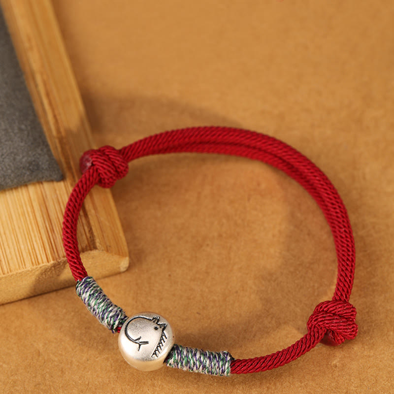 Bracelet porte-bonheur tressé en argent sterling 999 Buddha Stones , année du Cheval (signe du zodiaque chinois). - image 2