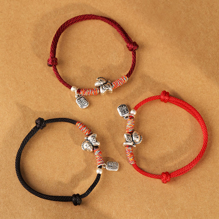 Bracelet porte-bonheur tressé en argent sterling 999 avec breloque représentant le caractère Fu de l'année du Cheval et Buddha Stones - image 20