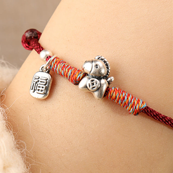 Bracelet porte-bonheur tressé en argent sterling 999 avec breloque représentant le caractère Fu de l'année du Cheval et Buddha Stones - image 13