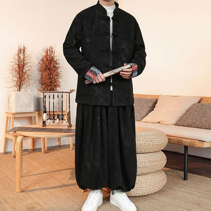 Ensemble veste et pantalon en coton à manches longues et boutons, motif dragon et grenouille, pour homme, automne-hiver 2 pièces, Buddha Stones - image 3