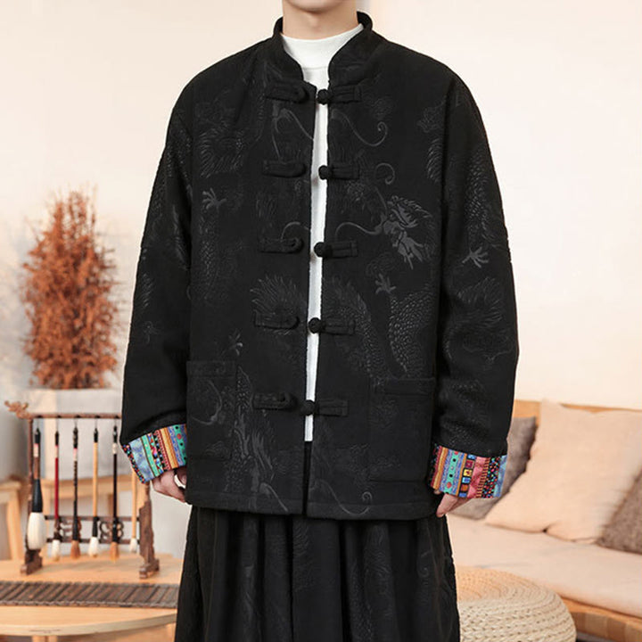 Ensemble veste et pantalon en coton à manches longues et boutons, motif dragon et grenouille, pour homme, automne-hiver 2 pièces, Buddha Stones - image 8