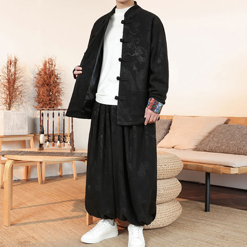 Ensemble veste et pantalon en coton à manches longues et boutons, motif dragon et grenouille, pour homme, automne-hiver 2 pièces, Buddha Stones - image 9