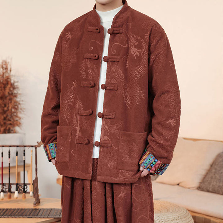 Ensemble veste et pantalon en coton à manches longues et boutons, motif dragon et grenouille, pour homme, automne-hiver 2 pièces, Buddha Stones - image 17