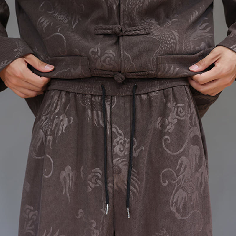 Ensemble veste et pantalon en velours côtelé de coton, manches longues, poches, motif dragon et grenouille, 2 pièces, automne-hiver, Buddha Stones - image 10