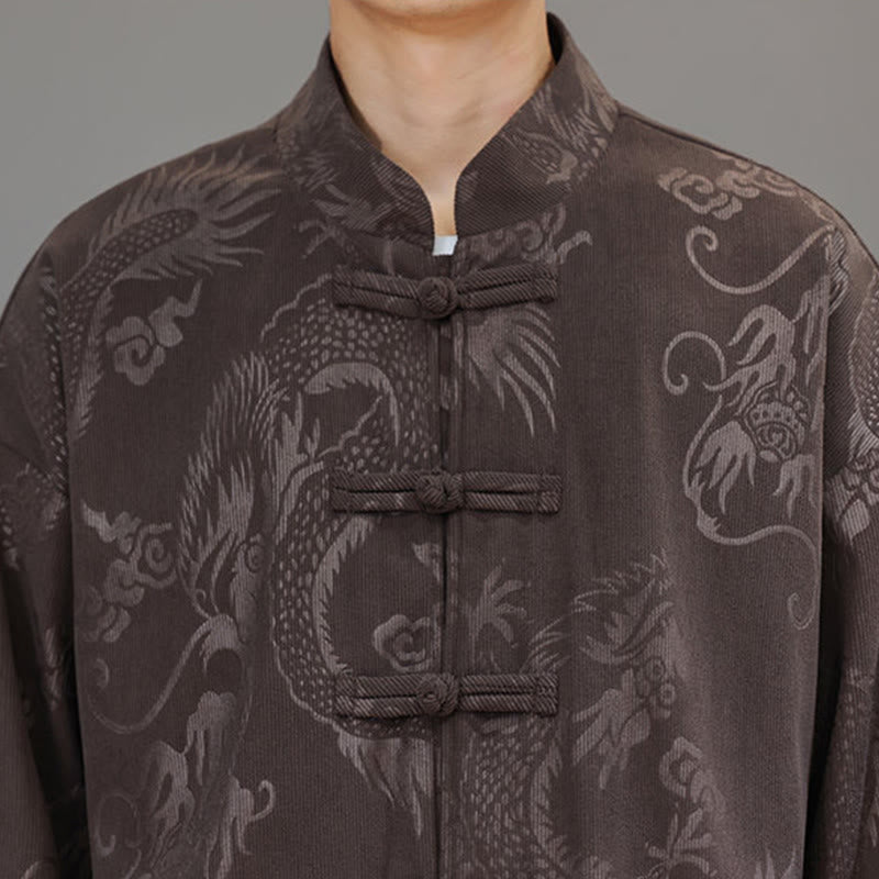 Ensemble veste et pantalon en velours côtelé de coton, manches longues, poches, motif dragon et grenouille, 2 pièces, automne-hiver, Buddha Stones - image 9