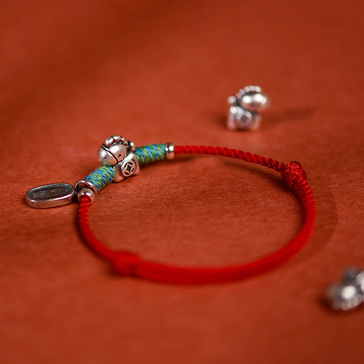 Bracelet de cheville porte-bonheur tressé en argent sterling 999 avec breloque « Paix et Joie » et Buddha Stones, année du Cheval. - image 2