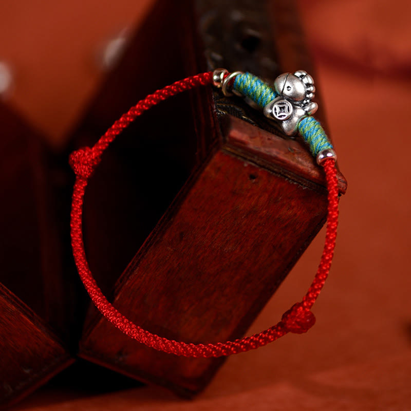 Bracelet de cheville porte-bonheur tressé en argent sterling 999 avec breloque « Paix et Joie » et Buddha Stones, année du Cheval. - image 6