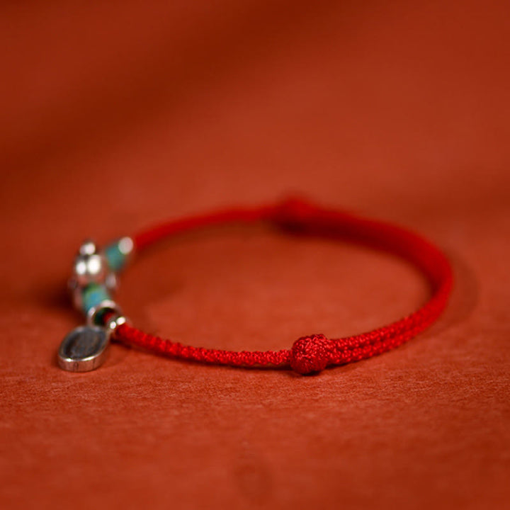 Bracelet de cheville porte-bonheur tressé en argent sterling 999 avec breloque « Paix et Joie » et Buddha Stones, année du Cheval. - image 1