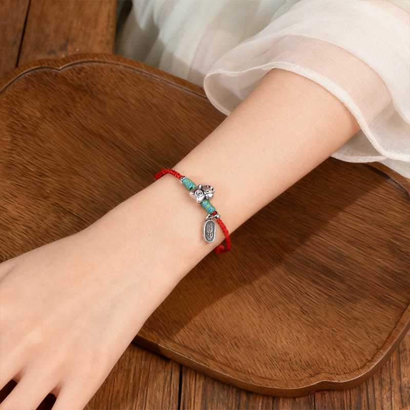 Bracelet de cheville porte-bonheur tressé en argent sterling 999 avec breloque « Paix et Joie » et Buddha Stones, année du Cheval. - image 9