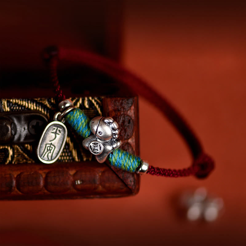 Bracelet de cheville porte-bonheur tressé en argent sterling 999 avec breloque « Paix et Joie » et Buddha Stones, année du Cheval. - image 15