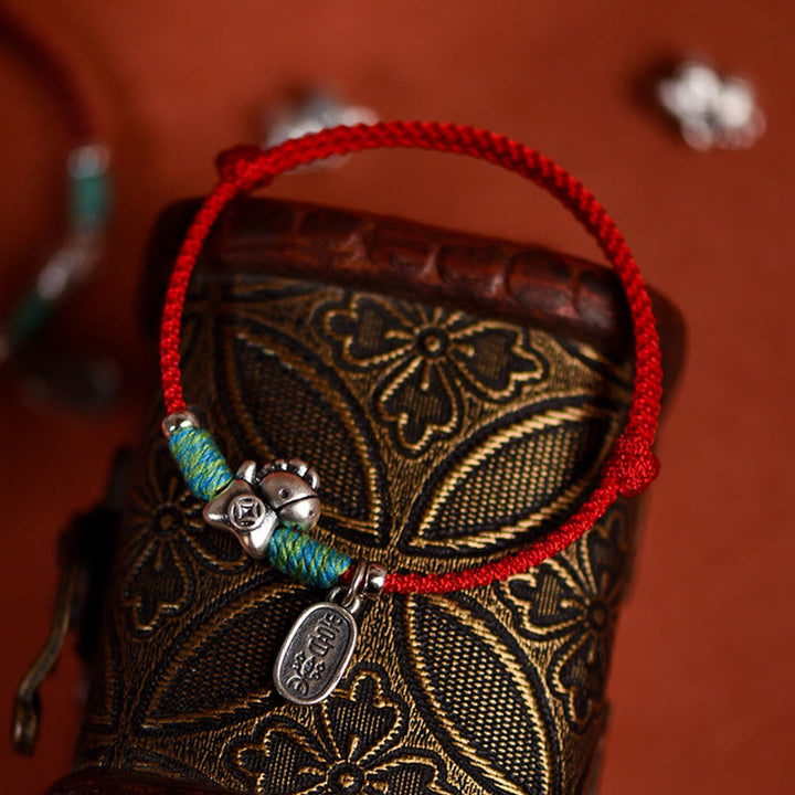 Bracelet de cheville porte-bonheur tressé en argent sterling 999 avec breloque « Paix et Joie » et Buddha Stones, année du Cheval. - image 4