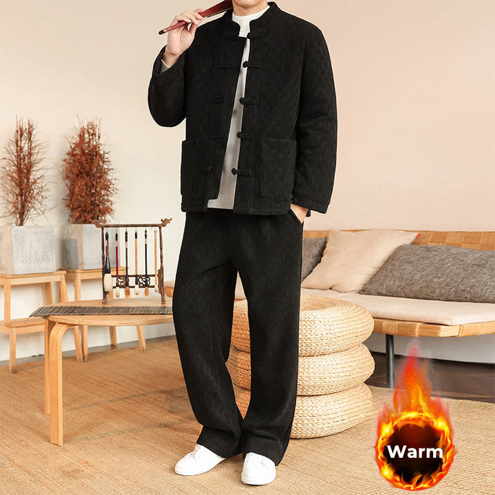 Ensemble veste et pantalon en coton uni à manches longues et poches, motif Buddha Stones, coloris hiver 2 pièces. - image 18