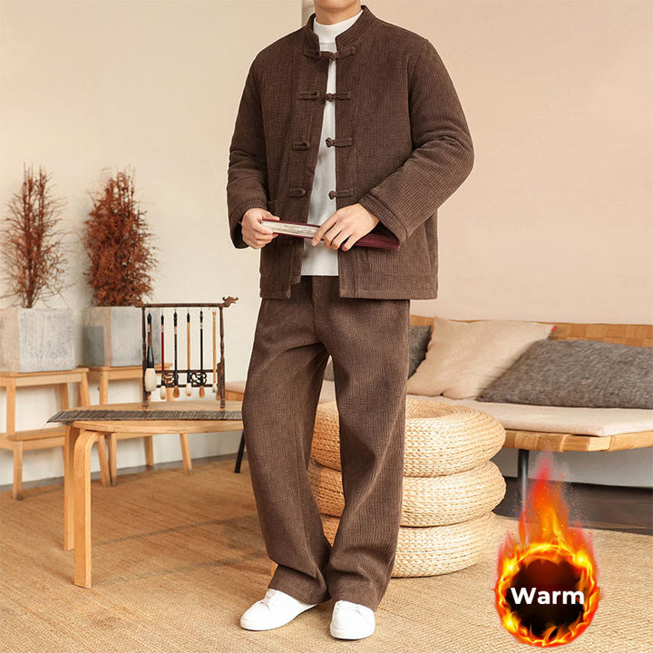 Ensemble veste et pantalon en coton uni à manches longues et poches, motif Buddha Stones, coloris hiver 2 pièces. - image 26