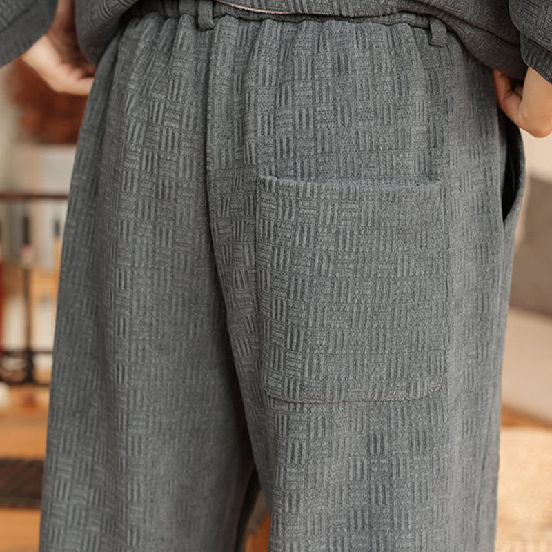 Ensemble veste et pantalon en coton uni à manches longues et poches, motif Buddha Stones, coloris hiver 2 pièces. - image 15