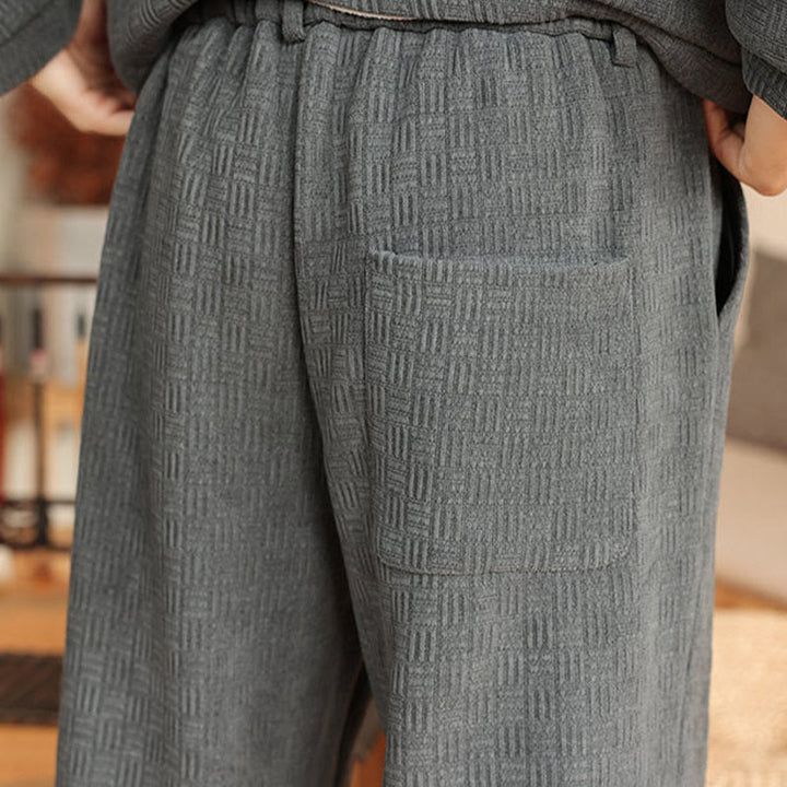 Ensemble veste et pantalon en coton uni à manches longues et poches, motif Buddha Stones, coloris hiver 2 pièces. - image 15