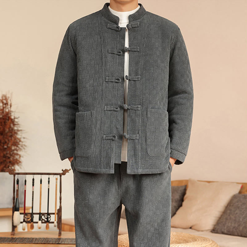 Ensemble veste et pantalon en coton uni à manches longues et poches, motif Buddha Stones, coloris hiver 2 pièces. - image 8