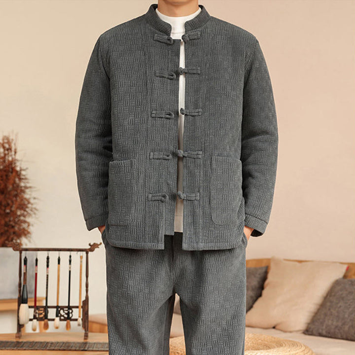 Ensemble veste et pantalon en coton uni à manches longues et poches, motif Buddha Stones, coloris hiver 2 pièces. - image 8