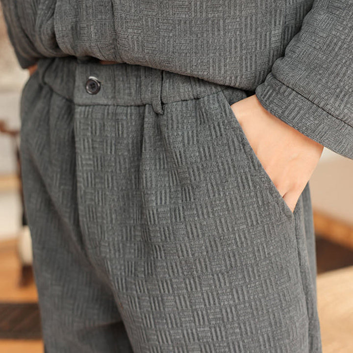 Ensemble veste et pantalon en coton uni à manches longues et poches, motif Buddha Stones, coloris hiver 2 pièces. - image 14