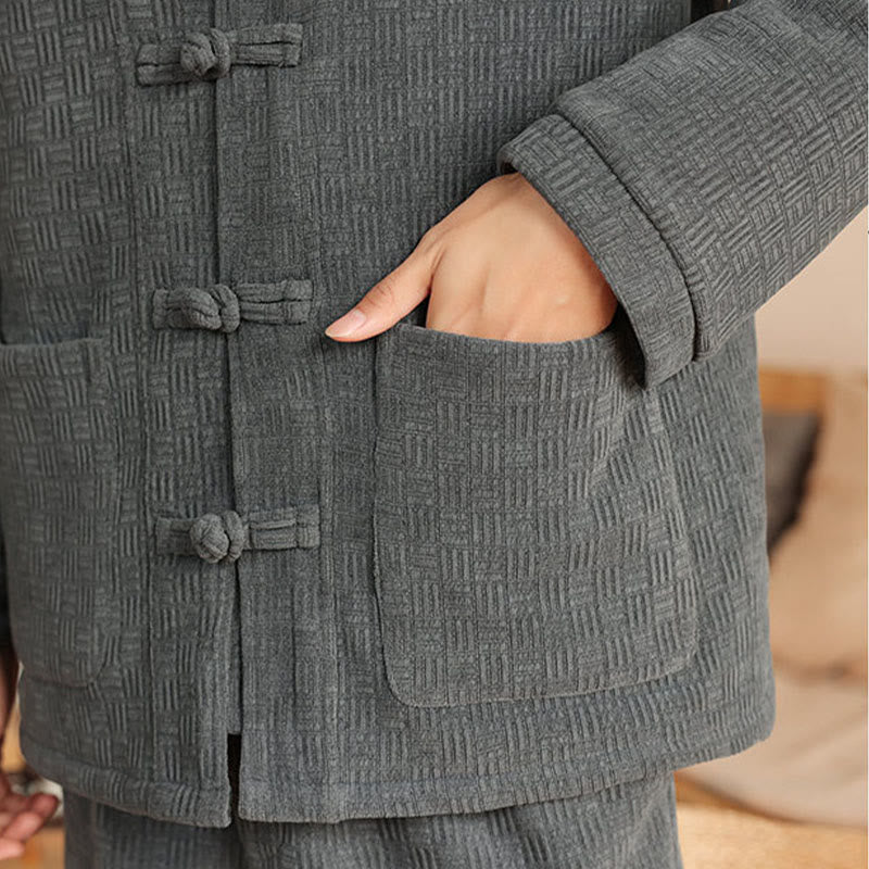 Ensemble veste et pantalon en coton uni à manches longues et poches, motif Buddha Stones, coloris hiver 2 pièces. - image 11