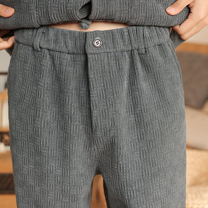 Ensemble veste et pantalon en coton uni à manches longues et poches, motif Buddha Stones, coloris hiver 2 pièces. - image 13