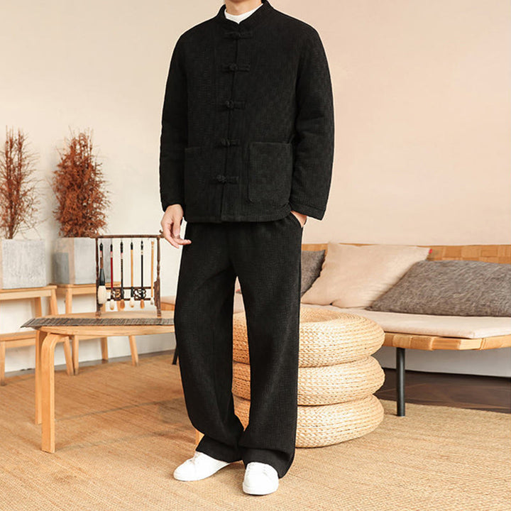 Ensemble veste et pantalon en coton uni à manches longues et poches, motif Buddha Stones, coloris hiver 2 pièces. - image 22