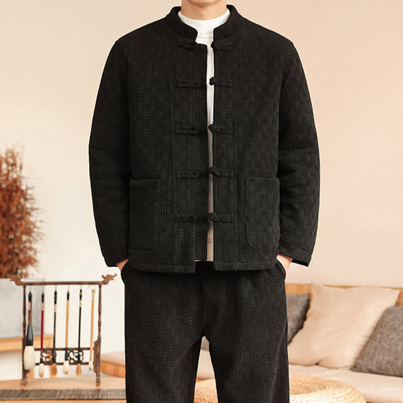 Ensemble veste et pantalon en coton uni à manches longues et poches, motif Buddha Stones, coloris hiver 2 pièces. - image 24