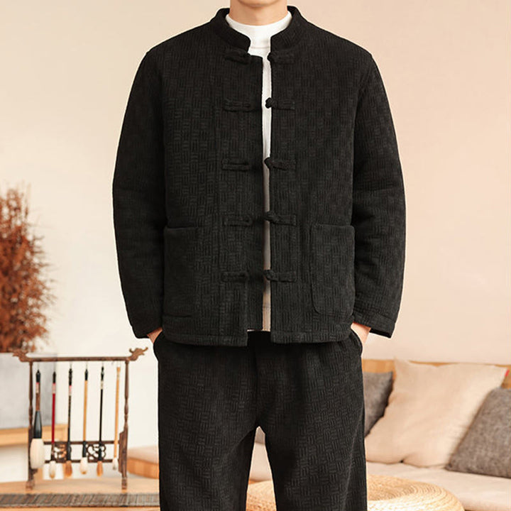 Ensemble veste et pantalon en coton uni à manches longues et poches, motif Buddha Stones, coloris hiver 2 pièces. - image 24