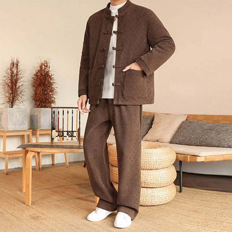 Ensemble veste et pantalon en coton uni à manches longues et poches, motif Buddha Stones, coloris hiver 2 pièces. - image 31