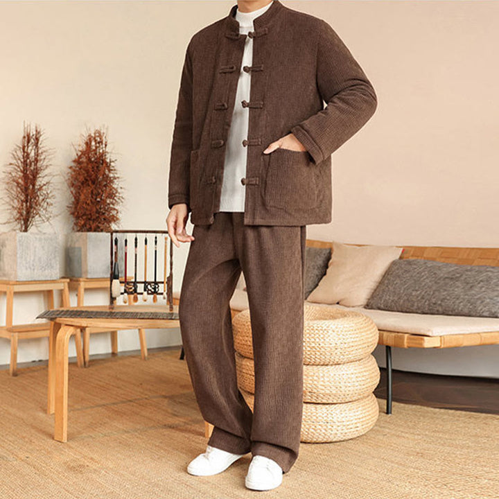 Ensemble veste et pantalon en coton uni à manches longues et poches, motif Buddha Stones, coloris hiver 2 pièces. - image 31